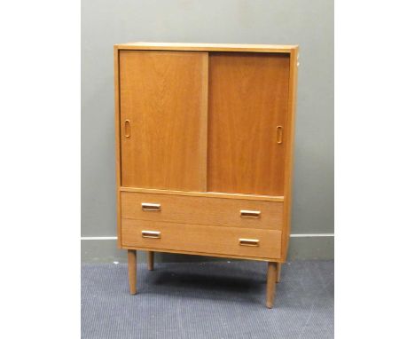 zzz Golden oak finish cabinet on tapering cylindrical legs,  A mid-century Swedish A mid-century Swedish golden oak finish ca