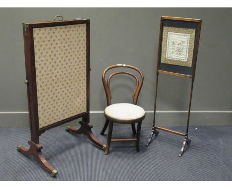 A Regency style mahogany adjustable firescreen together with a bent wood childs chair and another firescreen (3)