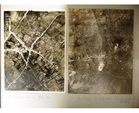 A GREAT WAR PHOTOGRAPH ALBUM  containing twenty-eight aerial reconnaissance images, including those identified as 'Pilckem, J