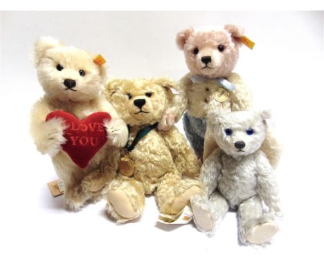 FOUR STEIFF COLLECTOR'S TEDDY BEARS  including a Guardian Angel, limited edition of 1,500, the largest 30.5cm high, all unbox