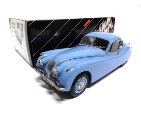 [WHITE METAL]. A 1/24 SCALE WESTERN MODELS JAGUAR XK120 FIXED HEAD COUPE   pale blue, near mint (bonnet sits unevenly), boxed