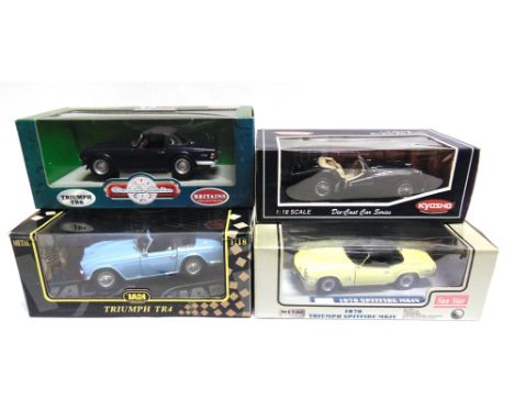 FOUR 1/18 SCALE DIECAST MODEL CARS  comprising a Sun Star No.1051, 1970 Triumph Spitfire Mk IV, pale yellow; Jadi No.JM-98091