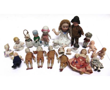 ASSORTED SMALL DOLLS  including those of doll's house size, many with a bisque or other ceramic head.