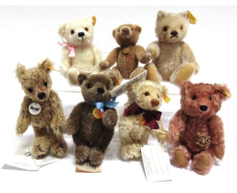 SEVEN STEIFF COLLECTOR'S TEDDY BEARS  the largest 17.5cm high, all unboxed.  