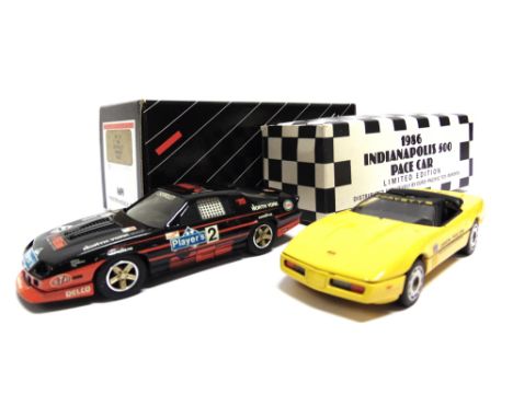 [WHITE METAL]. TWO 1/43 SCALE WESTERN MODELS CARS  comprising a No.WP112, 1985 Chevrolet Camaro Iroc Z 'Scott Maxwell', black