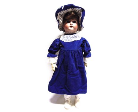 A KAMMER &amp; REINHARDT FOR SIMON &amp; HALBIG BISQUE SOCKET HEAD DOLL  with a replacement auburn wig, sleeping grey glass e