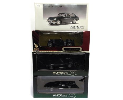 FOUR 1/18 SCALE DIECAST MODEL CARS  comprising an Auto Art No.73511, 1956 Jaguar XKSS, dark green; Auto Art No.73561, Jaguar 