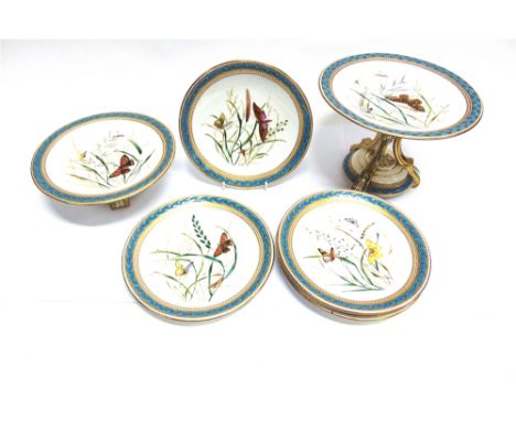 A VICTORIAN WORCESTER PART DESSERT SERVICE  comprising comporte 17.5cm high, another comporte 8cm high and four plates, all 2