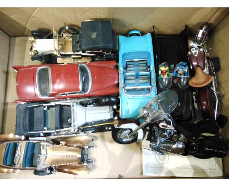 ASSORTED DANBURY MINT & OTHER DIECAST MODEL CARS & MOTORCYCLES  including a Batmobile, variable condition, all unboxed, (8).