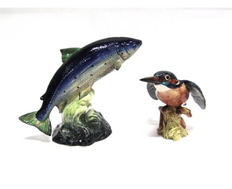 A BESWICK FIGURE 'ATLANTIC SALMON'  numbered 1233 and a Beswick kingfisher model 2371 