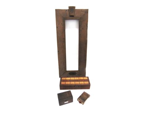FOUR PIECES OF SOUVENIR TREEN  comprising a playing card box with a cribbage board hinged lid, inset with a brass plaque insc