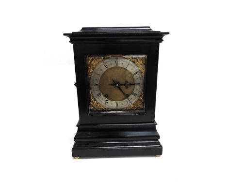 A LATE VICTORIAN EBONISED BRACKET CLOCK  the 8-day movement striking on two coiled gongs, stamped 'D R PATENT W & H IN SCH.',