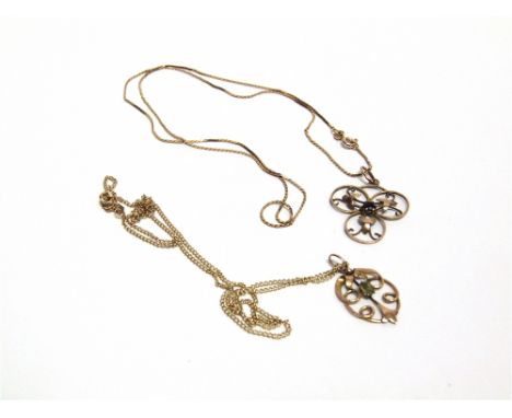 AN EDWARDIAN PASTE PENDANT  on chain, and another; 8.3g gross