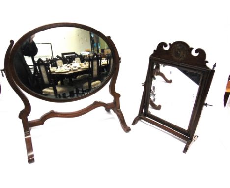 A MAHOGANY TOILET MIRROR  with oval framed mirror 48cm wide, and another smaller (2)
