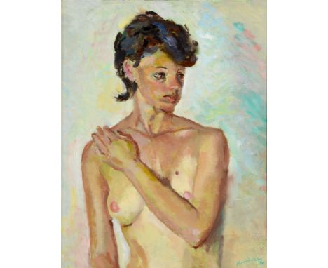 PERCY DRAKE BROOKSHAW (BRITISH, 1907-1993)  'The Mole' [Portrait of a Female Nude],  oil on board, signed and dated '[19]90' 