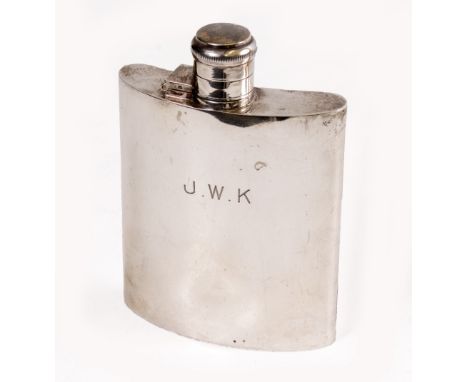 A SILVER HIP FLASK originally retailed by A. Davis of 200 Piccadilly, W1, with engraved initials, approximately 176grams in w