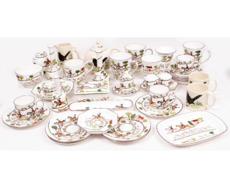 A CROWN STAFFORDSHIRE 'THE HUNT' PART TEASET consisting of mugs, cups, sucrier, milk jug etc., and an Aston Pottery breakfast