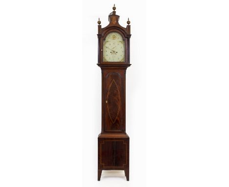A 19TH CENTURY LONGCASE CLOCK the painted dial with Arabic numerals, a subsidiary second hand and date aperture, the mahogany