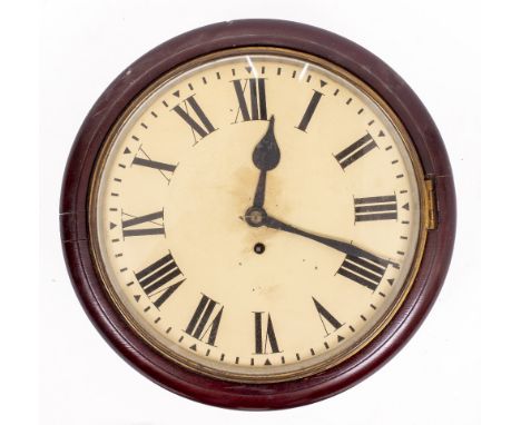 A STAINED WOODEN DIAL CLOCK the painted dial with Roman numerals and with a fusee movement 37.5cm diameter
