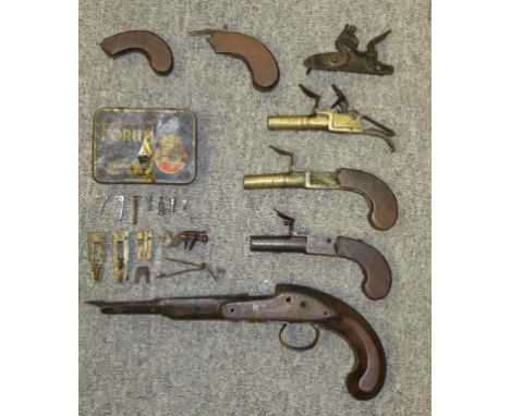 , BIRMINGHAM PRIVATE PROOF MARKS, CIRCA 1800; A 40 BORE FLINTLOCK POCKET PISTOL BY UTTING, NO. 265 BOROUGH HIGH STREET, CIRCA