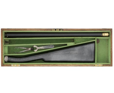 with reblackened sighted barrel fitted with brass rifled sleeve and threaded brass clearing rod also forming the cap, button 