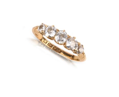 A Victorian diamond five stone ring, set with graduated old circular-cut diamonds in 18ct yellow gold, London hallmarks for 1