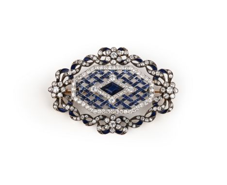 A late 19th century diamond and enamel brooch, set with an early 20th century plaque later conjoined as a centrepiece, the ce