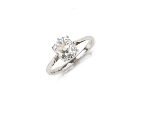 A diamond solitaire ring, the old cushion-shaped diamond weighs approximately 1.90cts, claw-set in platinum, size N ½ 