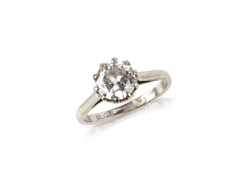 A diamond solitaire ring, the old circular-cut diamond weighs approximately 1.05cts, set in platinum, size J 1/2 