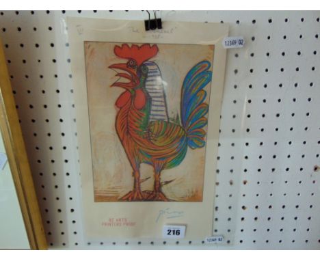 A Picasso, The Cockerel, 1938, signed proof print, Taylor and Croft, Bond Street, 29 x 18.5cm