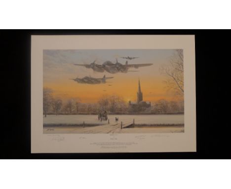 Philip E West Path Finder Force Artist Proof signed by 3 distinguished RAF WW2 Mosquito aircrew. This is an Artist Proof numb