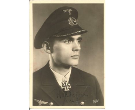 WW2 Uboat commander Reinhard Hardegan signed vintage 6 x 4 inch b/w wartime portrait photo. All autographs come with a Certif