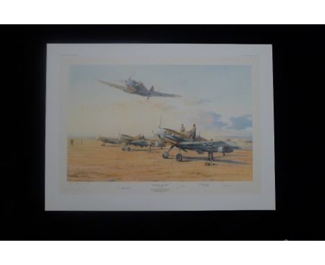 Robert Taylor Hunters in the Desert Artist Proof signed by 4 leading Luftwaffe WW2 Desert Aces. This is an Artist Proof numbe