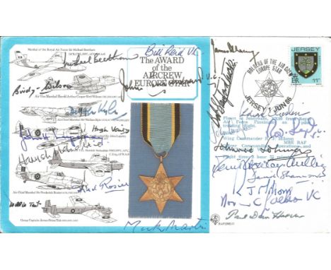 22 W2 bomber and fighter aces signed cover. Dambuster Mick Martin, Leonard Cheshire VC, Sir Michael Beetham, Bill Reid VC, Ja