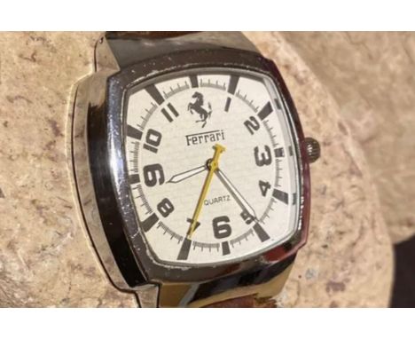 Cream face with Arabic numerals, baton hands, and the sweep seconds hand is an homage to the Ferrari rev counter.&nbsp;All be