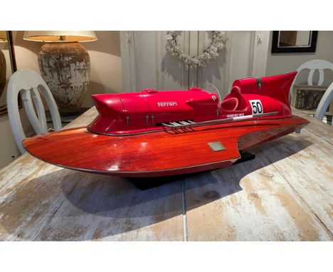 Wooden hand-crafted scale replica of the Cantieri Timossi-built, 1953 800kg class speed record-breaking hydroplane piloted by