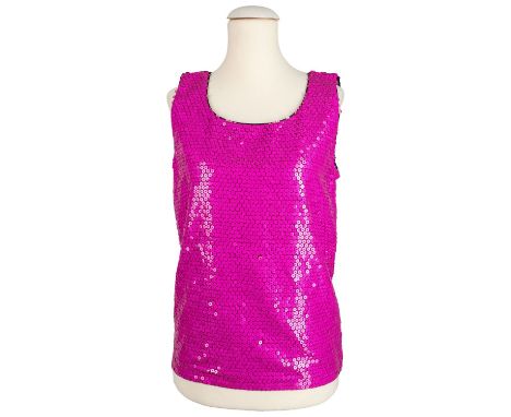YVES SAINT LAURENT VINTAGE Tank Top, Gr. 36. 80er Jahre. Rarität und Sammlerstück. All-Over Pailletten Besatz in Pink. Guter 