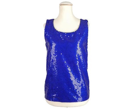 YVES SAINT LAURENT VINTAGE Tank Top, Gr. 36. 80er Jahre. Rarität und Sammlerstück. All-Over Pailletten Besatz in Blau. Guter 