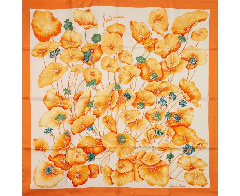 SCARF VINTAGE AUTHENTIC LOUIS FERAUD LOGO ART WHITE YELLOW SILK 44 SQUARE