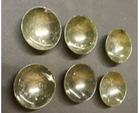 A set of six late 19th/early 20thC spinach jade bowls, 2.5” diameter.