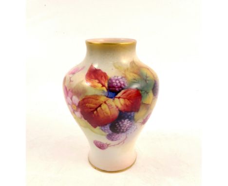 A Royal Worcester vase, decorated with autumnal fruits and berries by Kitty Blake, shape number 2491, height 4ins   Condition