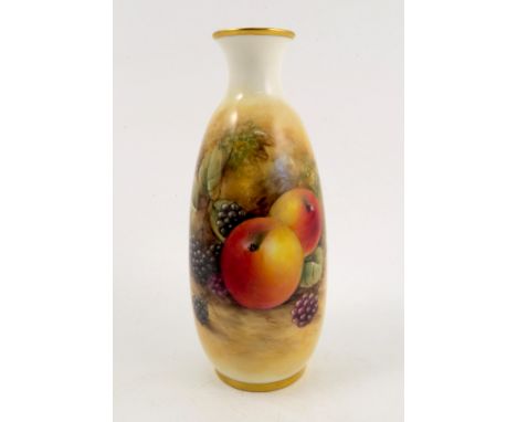 A Royal Worcester vase, decorated to the front with fruit to a mossy background by J Smith, shape number 2491, dated 1956, he