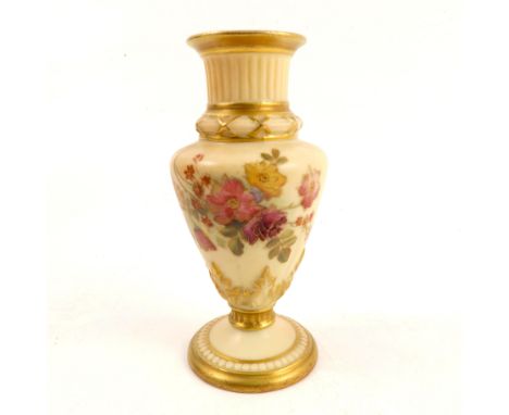 A Royal Worcester blush ivory vase, decorated with floral sprays, shape number 1730, dated 1901, height 4.75ins   Condition r