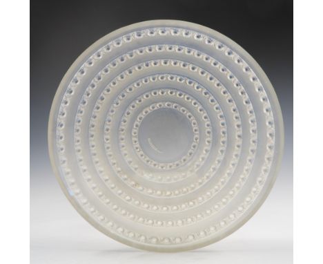 A Lalique glass bowl, decorated in the Fleurville pattern, marked R Lalique France, diameter 11.5ins   Condition report:  Goo