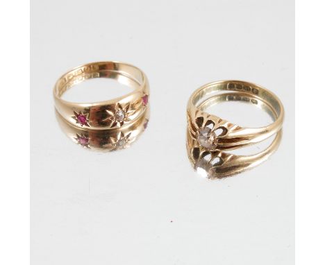 An Edwardian 18 carat gold ring, Birmingham 1906, star set, finger size O, 3.3g gross, and a single stone diamond 18 carat go