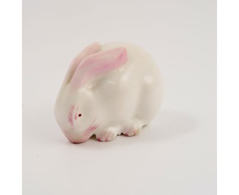 A Royal Worcester netsuke, modelled as a white rabbit, dated circa 1913, height 1.25ins   Condition report:  Crazed