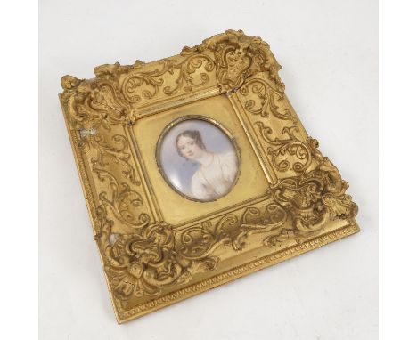 A 19th century oval portrait miniature, of a woman, inscribed verso, Mrs John Gladstone, maximum diameter 3.25ins   Condition