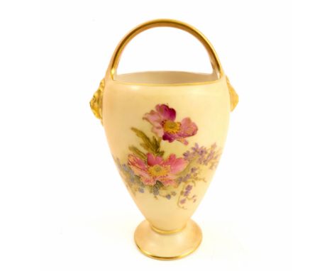 A Royal Worcester blush ivory vase, with fixed handle over, decorated with floral sprays, shape number 6/50, dated 1909, heig