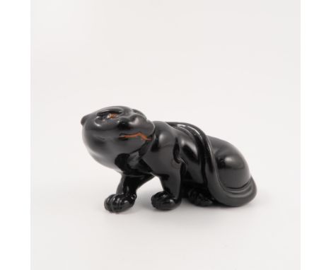 A Royal Worcester netsuke, modelled as a black panther, dated circa 1913, height 1.5ins   Condition report:  Good condition