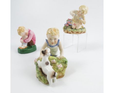 Three Royal Worcester figures, Sleeping Boy, modelled by Margaret Cane, shape number 2918, height 3ins, Two Babies, modelled 